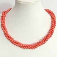 Fashion colar coral artificial rosa laranja 6mm, contas redondas 3 fileiras com colar para mulheres casamentos presente joias 18 polegadas escondido 2024 - compre barato