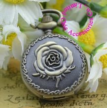 wholesale buyer price good quality fashion girl lady retro vintage bronze mini rose flower pocket watch necklace hour 2024 - buy cheap