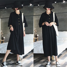 2020 New Spring Summer Shirt Dress Women Korean Casual Half-sleeved  Loose Large Size Black Dress Female  V497 2024 - buy cheap