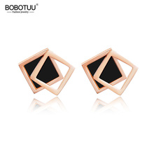BOBOTUU Classic Double Square Shell Stud Wedding Earrings For Women Titanium Steel Female Earrings Jewelry Brincos BE17043 2024 - buy cheap
