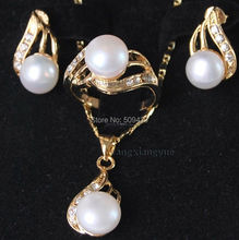 Free Shipping>>>Genuine White Akoya Cultured Pearl ring earrings Necklace Pendant Set AAA 2024 - buy cheap