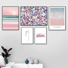 Pinturas nórdicas de piedra marina rosa, lienzo minimalista impreso, póster para decoración del hogar, imágenes artísticas de pared modulares para sala de estar 2024 - compra barato