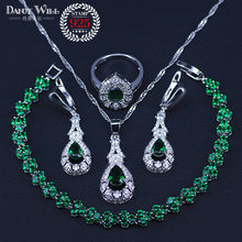 silver color Jewelry Sets For Women Wedding Russian Green Cubic Zirconia Earring Pendant Necklace Ring Bracelet Free Jewelry Box 2024 - buy cheap