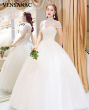 VENSANAC 2018 Beading High Neck Crystal Sash Ball Gown Wedding Dresses Lace Short Cap Sleeve Open Back Bridal Dress 2024 - buy cheap