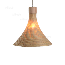 bamboo wooden brass handmade pendant lamp hotel hall restaurant dinning room hanging lighting suspension light hand knit wicker 2024 - buy cheap