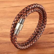 TYO Stainless Steel Mens Bracelets Jewelry Classic Metal Clasp Multilayer Braided Leather Bracelets Brown Color 2024 - buy cheap