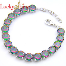 Luckyshine high quality Gorgeous Mystic Rainbow Round Crystal Cubic Zirconia  Silver  Woman Fashion Bracelets Bangles NEW 2024 - buy cheap