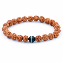 Natural Rudraksha Seed With Matte Onyx Beads Buddhist Buddhism Meditation Pray Bracelet Men Jewelry Women Prayer Elastic Chain 2024 - buy cheap