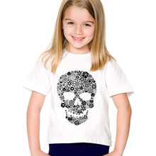Black Flower Skull Printed Children T-shirts Kids Summer Short Sleeve O-Neck Tees Boys/Girls Casual Tops Baby Clothing,HKP131 2024 - buy cheap