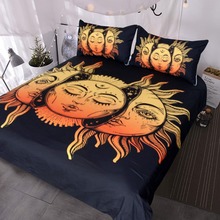 Celestial Bedding Black Yellow Crescent Moon Bedclothes 3 Piece Duvet Cover Set Boho Bed Linen 2024 - buy cheap