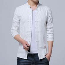 Мужская рубашка с длинным рукавом, белая, черная, зеленая, повседневная, однотонная, в китайском стиле, 2018 2024 - купить недорого
