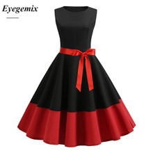 Retro Women Summer Casual Robe Rockabilly 50s 60s Vintage Dress Vestidos Swing Pin up Red Black Patchwork Elegant Party Dresses 2024 - buy cheap