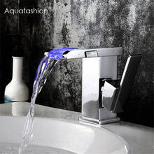 LED Waterfall Faucet Polished Chrome Single Lever Handle Bathroom Wash Basin Mixer Tap Water Power LED Waterfall Faucet 2024 - buy cheap