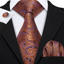 Barry.Wang Classic Designers Gold Paisley Mens Silk Ties Gravat Tie Hanky Box Set Gifts For Men Wedding Groom Neckties LS-5161 2024 - buy cheap