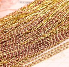 Cinta plana de diamantes rosas de imitación doradas, 10 metros, 2mm, para costura artesanal 2024 - compra barato