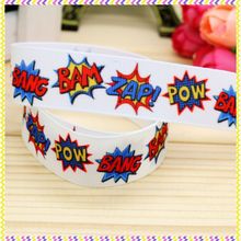 7/8'' Free shipping pow bang printed grosgrain ribbon hairbow headwear party decoration diy wholesale OEM 22mm P4260 2024 - buy cheap