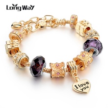 LongWay-pulsera de Color dorado para mujer, brazalete de Cristal púrpura, joyería de marca de amor, Sbr160070103 2024 - compra barato