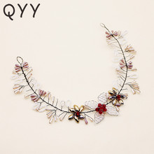 QYY-Diadema de boda multicolor hecha a mano, accesorios para el cabello de novia, Tiaras de princesa, alambre de cobre negro, vid de cristal 2024 - compra barato