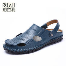 POLALI Men Sandals Slippers Genuine Leather Cowhide Male Summer Shoes Outdoor Casual Leather Sandals Hombre Men Shoes Sandals 2024 - buy cheap