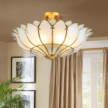European copper ceiling lamp American living room bedroom restaurant LED lotus crystal ceiling lamp atmosphere creative lamp LED 2024 - buy cheap