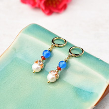 BOEYCJR Ethnic Vintage Blue Stone Bead Freshwater Pearls Dangle Earrings Fashion Jewelry Drop Earrings For Women Gift  2024 - buy cheap