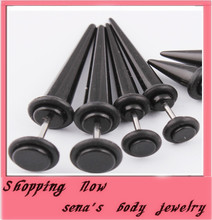 Free Shipping , wholesale 60pcs.mix 2 size Black acrylic body jewelry fake ear taper flesh plug tunnel 2024 - buy cheap