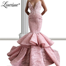 Vestido sereia rosa, de renda, vestido formal, 2019, robe de festa, artesanal, flores, para casamentos, vestidos de baile 2024 - compre barato