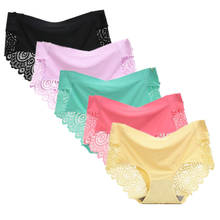 5pcs/lot M L XL Plus Size Sexy Hollow Briefs Cool Comfortable Panties Women Lace Underwear Silk 2024 - buy cheap