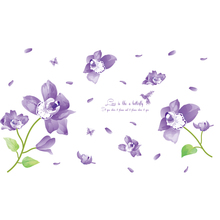 Adesivo de parede roxo com flores de phalaenopsis, papel de parede de decoração para sala de estar, quarto, casa, arte, decalques, fundo, adesivos 2024 - compre barato