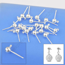 Wholesale 100PCS Lot 925 Fine Jewellery Findings Real Pure 925 Sterling Silver  Earring Ear Pin Ball Beads Head 2024 - buy cheap