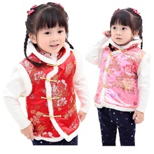 Детский жилет в китайском стиле пальто для маленьких девочек с цветочным рисунком детский жилет топы на бретельках, весенний праздничный наряд розовая и красная куртка без рукавов на новый год 2024 - купить недорого