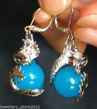 Hot sale new Style >>>>Natural blue stone silver dragon hook earrings 2024 - buy cheap