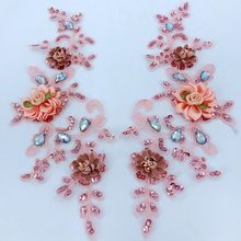 2Pieces Lace Applique Pair Beaded Three-dimensional Sew On Rhinestone Wedding Lace Flower Patch Performance Clothing DIY Lace 2024 - buy cheap