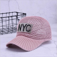 Mulheres verão boné de beisebol para mulheres nyc rhinestone respirável malha chapéu meninas snapback hip hop moda feminina bonés ajustável 2024 - compre barato
