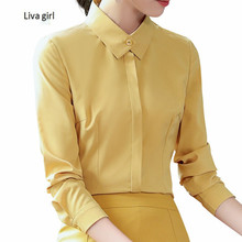 2018 Elegant long sleeve women slim shirt Autumn fashion clothes yellow chiffon blouse office ladies formal plus size tops 2024 - buy cheap