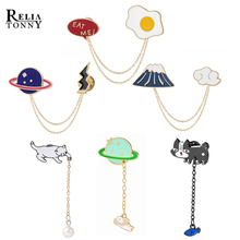 Brooches With Chain Egg Rabbit Planet Cat Animal Metal Pins Women Badge Jackets Hat Lapel Pin Jewelry Man Accessories Child Gift 2024 - buy cheap
