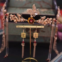 Novo estilo chinês conjunto de cabelo com borla tiara brincos vintage phoenix coroa acessórios para casamento 2024 - compre barato