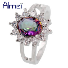 Almei Flower Multicolor Rainbow Crystal Women Rings Silver Color Costume Jewerly Zircon Ring With Large Blue Stones Bijoux Y050 2024 - buy cheap