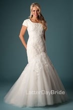 New Ivory Mermaid Long Court Train Modest Cap Sleeves Appliques Tulle Girls Wedding Dress With Sleeves 2024 - buy cheap