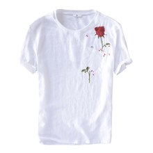 Мужская Повседневная футболка, белая льняная футболка с круглым вырезом, воздухопроницаемая футболка, лето 2019 2024 - купить недорого
