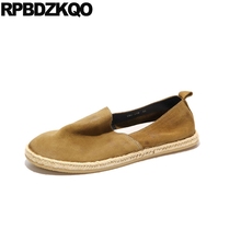 Runway Brand Handmade Slip On Vintage European Cowhide Italy Hemp Flats Men Shoes Casual Leather British Style Suede Fashion 2024 - buy cheap