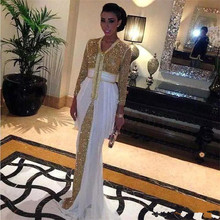 3/4 Sleeves Muslim Evening Dresses Mermaid V-neck Sequins Beaded Islamic Dubai Saudi Arabic Long Evening Gown Prom Dress 2024 - buy cheap