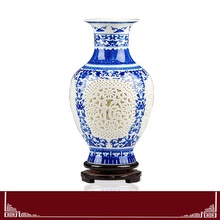 Jingdezhen-jarrón hueco de cerámica para decoración del hogar, jarrón clásico de porcelana azul y blanca antigua, personaje de Fujian, fomentar el dinero, Arra 2024 - compra barato