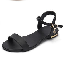 Plus size 34-46 New genuine leather sandals women shoes fashion flat sandals cow leather summer rhinestone ladies shoes 2024 - buy cheap