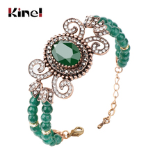 Kinel Hot Green Natural Stone Bracelets For Women Antique Gold Color Hollow Crystal Flower Bracelets Vintage Jewelry 2018 New 2024 - buy cheap