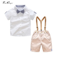 Baby boy clothes suits infant clothes sets tie shirt+overalls shorts sets kids gentleman newborn birthday wedding party clothes 2024 - buy cheap