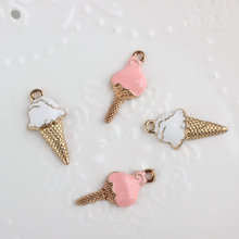 Newest 10pcs/Lot Gold Tone Plated Oil Drop Charms Kawaii Ice Cream Cute Enamel Alloy Pendant Charm  Fit Earring Keyring DIY 2024 - buy cheap