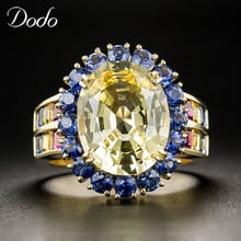 Luxo Grande Amarelo Azul Pedra Zirconia Anéis Das Senhoras do Sexo Feminino Anel Antigo da Cor do Ouro Colorido Jóias Mulher Bague anillos YR393 2024 - compre barato