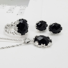 Genuine Solid Sterling Silver 925 Jewelry Sets Retro Vintage Women's With Natural Faceted Onyx Gemstone Fine Jewelry 2024 - buy cheap