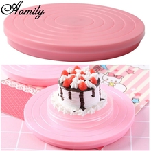 Aomily 14CM Food Grade Plastic Cake Turntables Fondant Cake Mousse DIY Decorating Tray Platform With Scale Kitchen Bakeware Pink 2024 - buy cheap